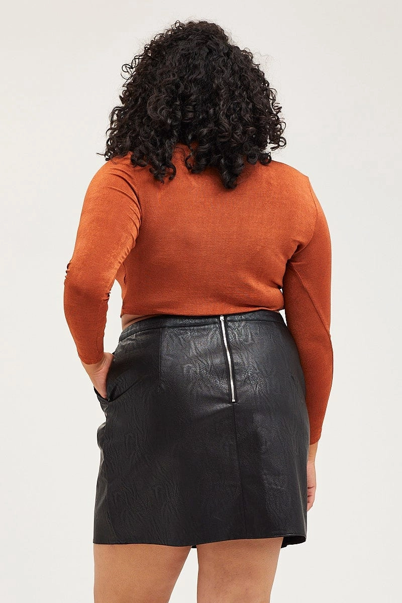 Refined Finish Black High Waist Faux Leather Mini Skirt