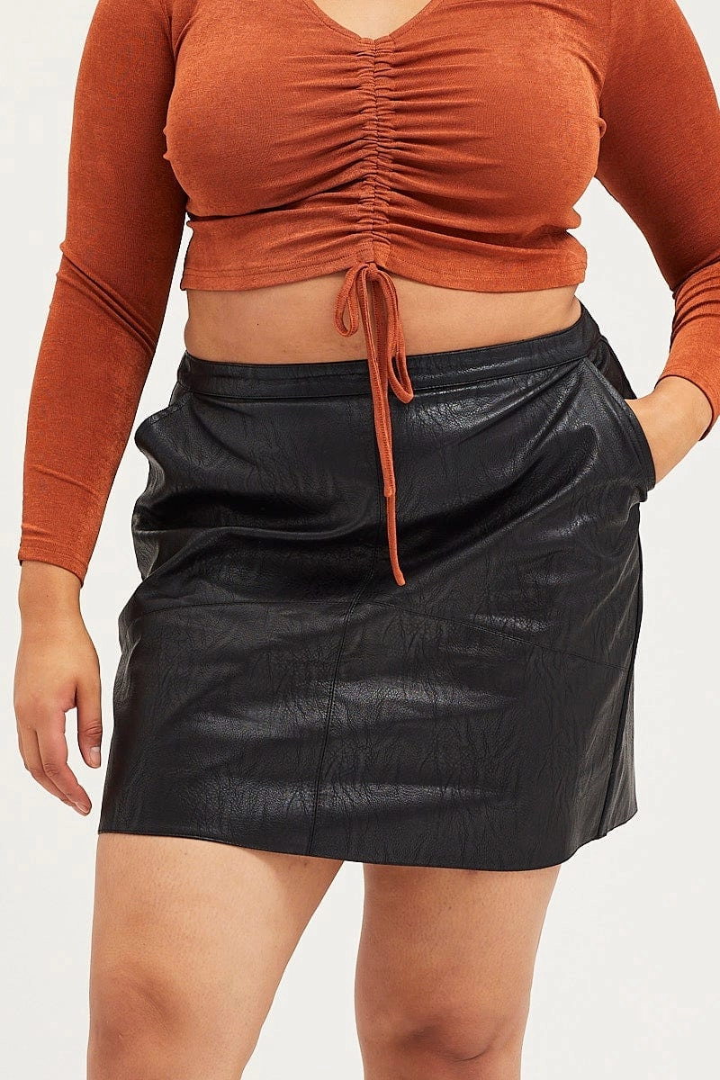 Elevated Casual Fashion Collab Black High Waist Faux Leather Mini Skirt