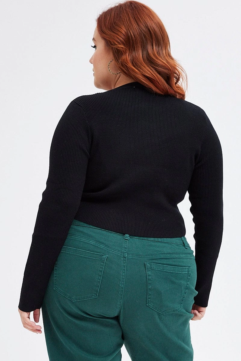 Black Knit Cardigan Zip Up Ribbed Tagless Neckline Design