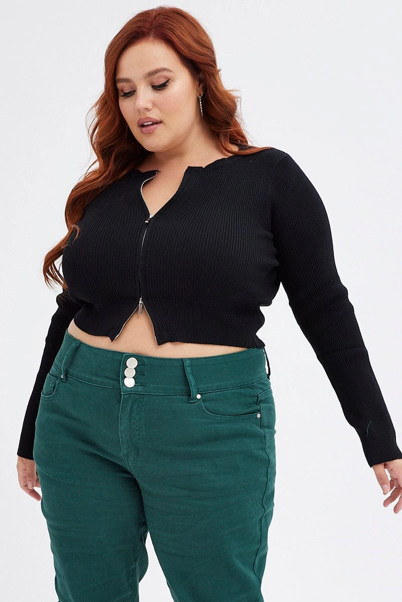 Black Knit Cardigan Zip Up Ribbed Glow In The Dark Trim