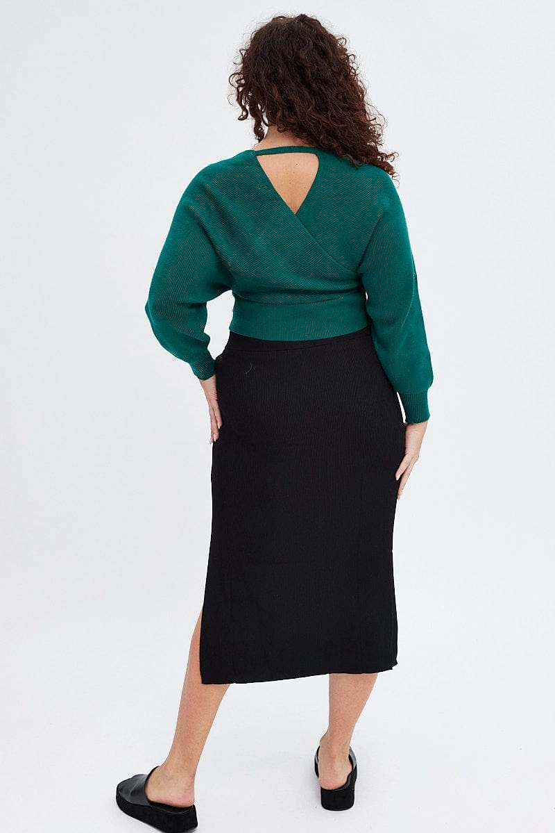 Black Knit Skirt Midi Side Split Clean Finish Clean Outfit