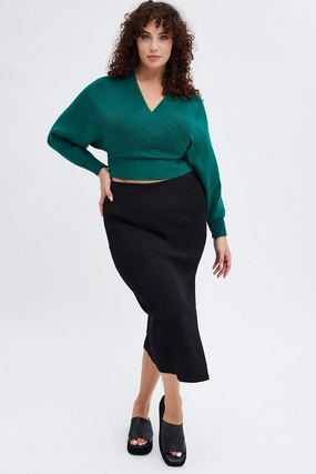 Modern Design Black Knit Skirt Midi Side Split