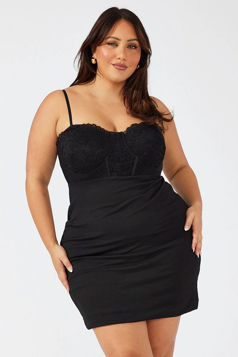 Fashionable appearance Resort-Wear Black Lace Detail Bodycon Dress