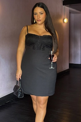 Black Lace Detail Bodycon Dress Comfy and Cozy