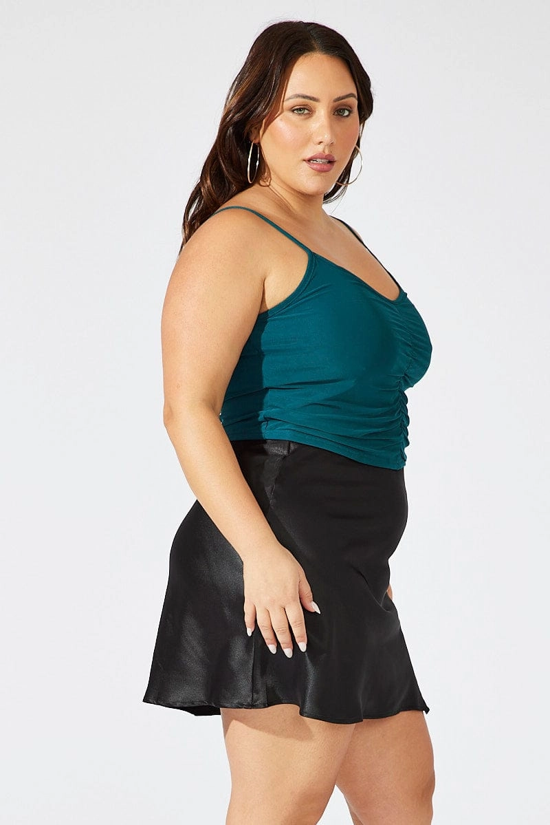 Black Lace Trim Satin Skirt Erasable Crease