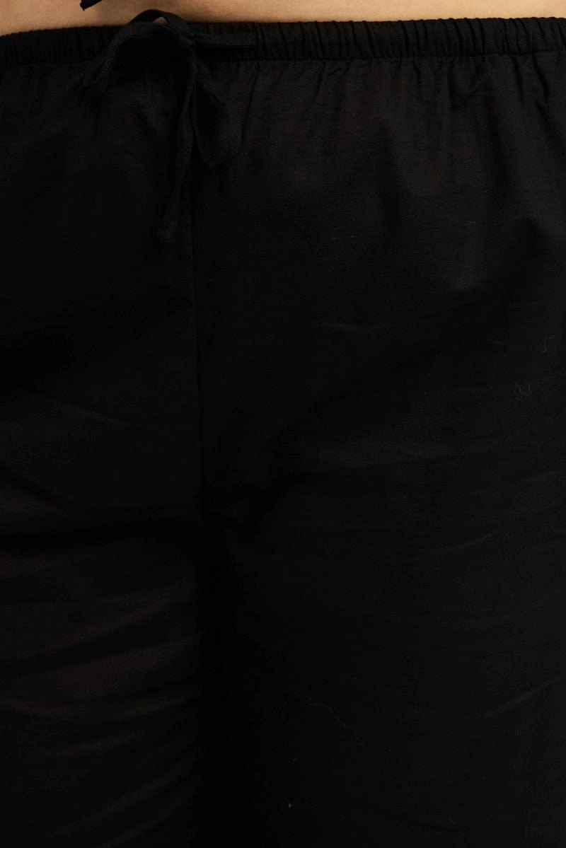 Flex Movement Black Linen Blend Drawstring Waist Wide Leg Pants