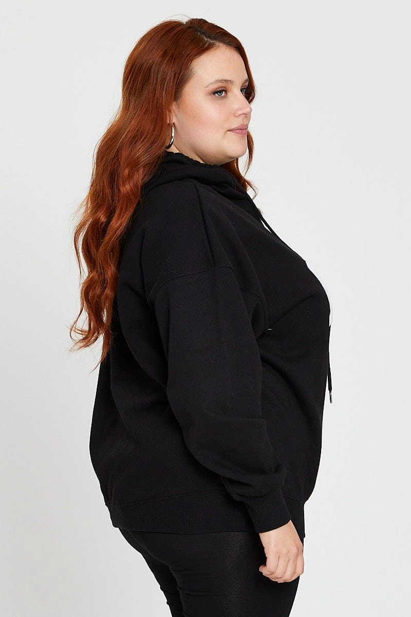 Core Style Layered Fit Black Long Sleeve Hoodie New York Embroidery Sweat