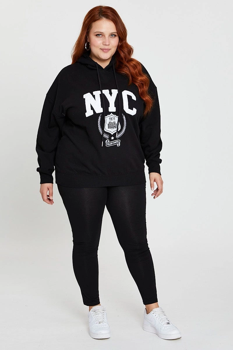 shoe accents Transitional Piece Black Long Sleeve Hoodie New York Embroidery Sweat