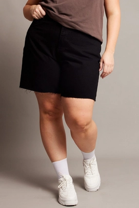 Limited Edition Easy Flex Black Longline Shorts High Rise Relaxed Fit Raw Hem