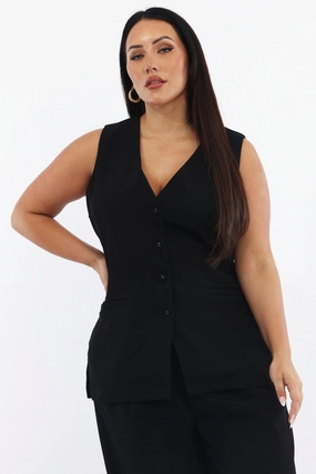 Black Longline Soft Tailoring Sleeveless Vest Mark Style Active Wear