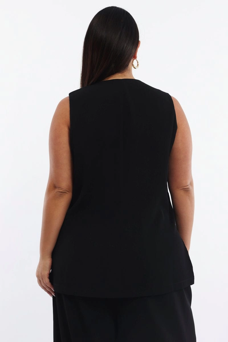 Black Longline Soft Tailoring Sleeveless Vest AbrasionResistantEdging Non Irritating Tags