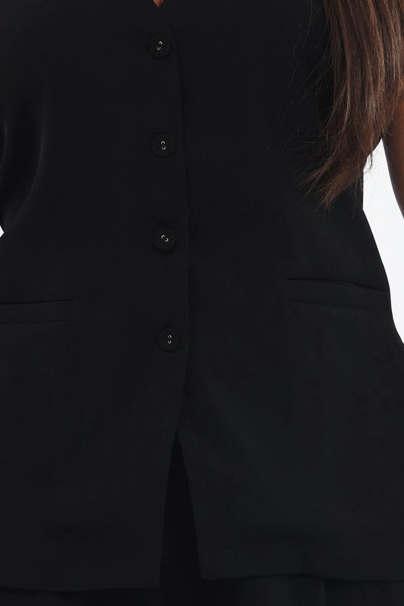Everyday Urban Style Light Reflective Logos Black Longline Soft Tailoring Sleeveless Vest
