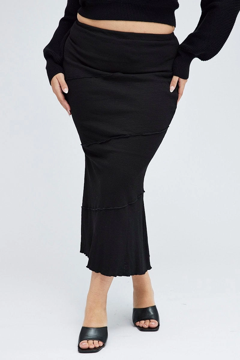 Black Maxi Skirt Asymmetrical Rib Oversized style Minimal Vibes