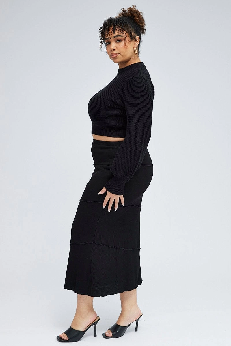Black Maxi Skirt Asymmetrical Rib Cultural Event