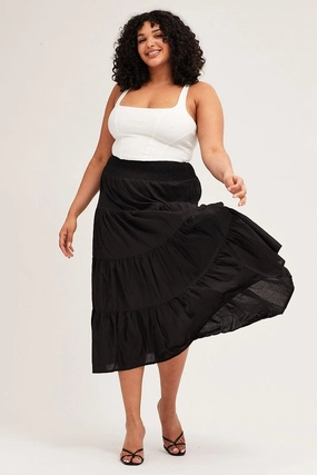Low Impact Dye Calm Mood Black Maxi Skirt Cotton Blend Tie