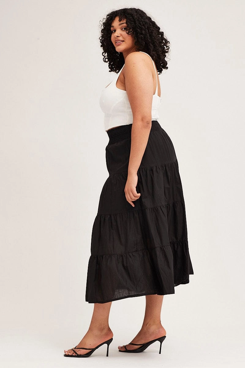 personalized option Black Maxi Skirt Cotton Blend Tie