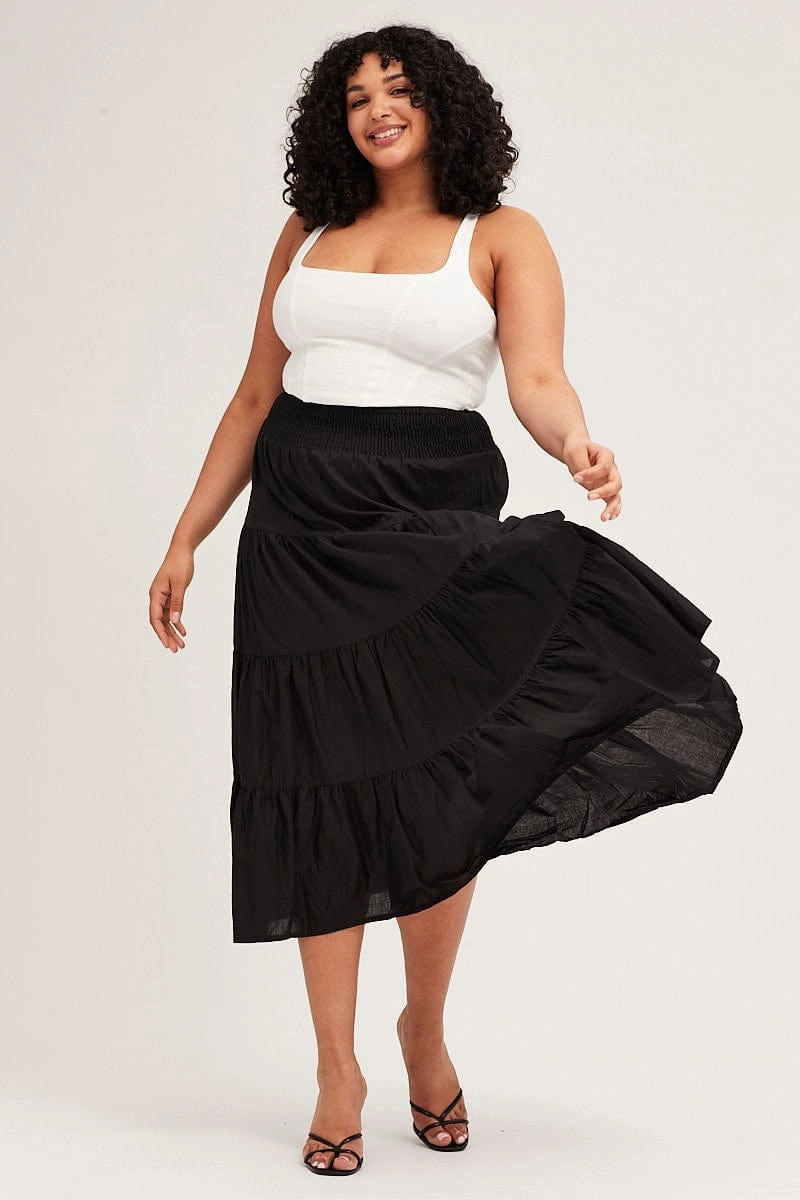 Low Impact Dye Calm Mood Black Maxi Skirt Cotton Blend Tie
