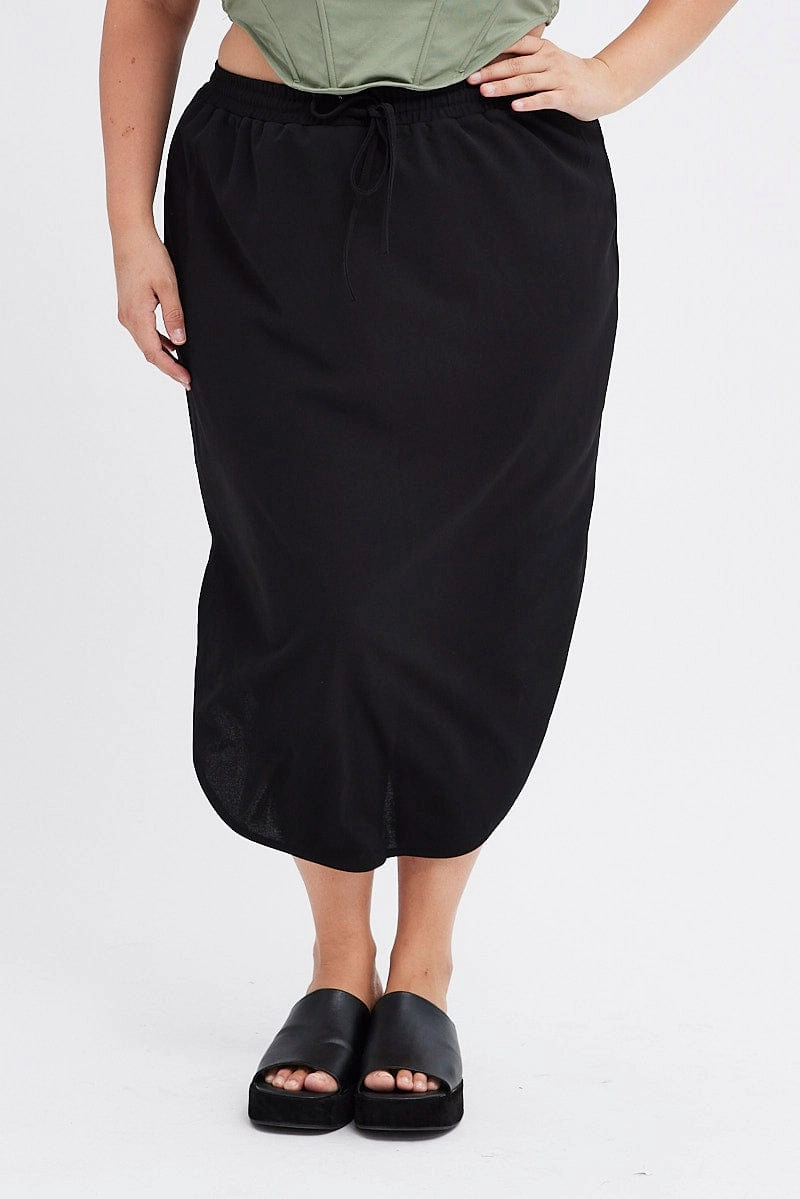 Comfort Innovation Black Maxi Skirt Elastic Waist Curve Hem