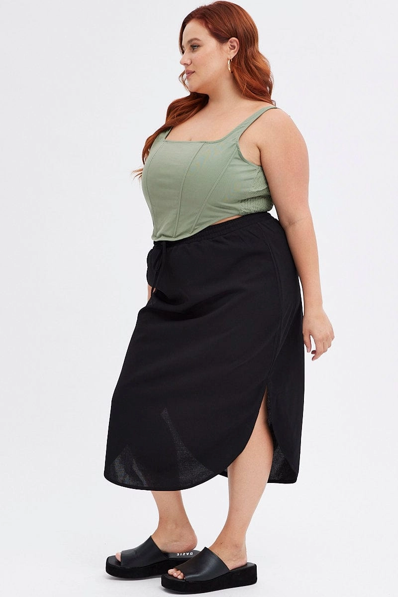 Black Maxi Skirt Elastic Waist Curve Hem A Line Silhouette Resale Value