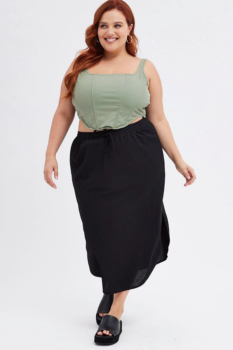 Pure Vibes Black Maxi Skirt Elastic Waist Curve Hem