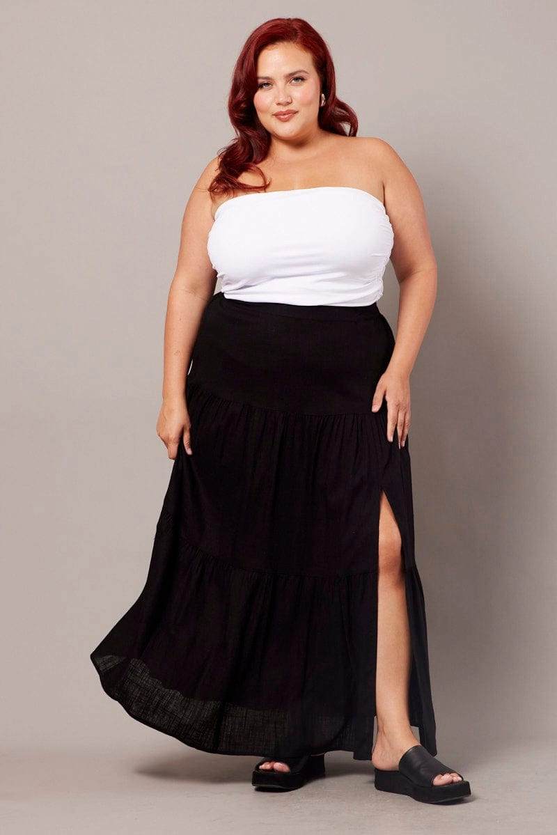 Black Maxi Skirt Linen Blend Split Fit Choice