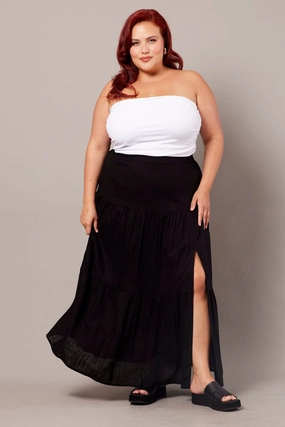 Black Maxi Skirt Linen Blend Split Fit Choice