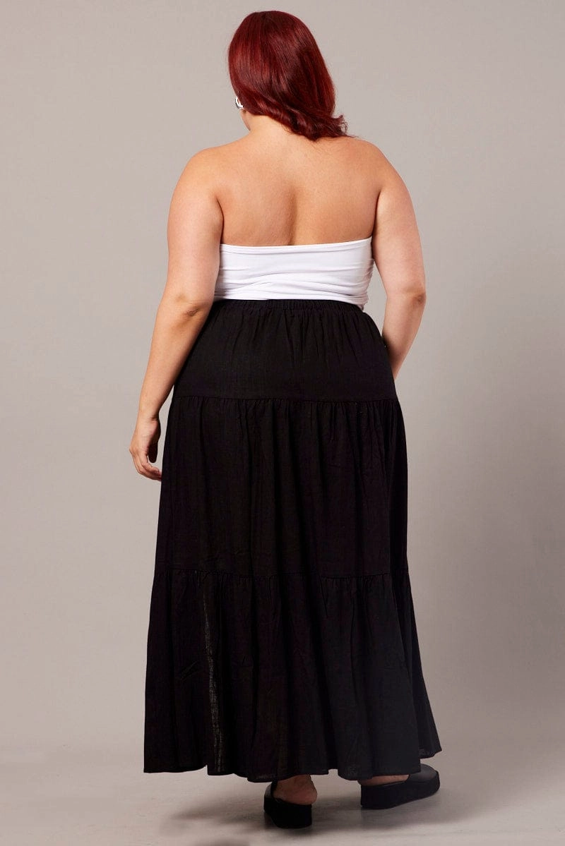 Black Maxi Skirt Linen Blend Split Creative Fashion