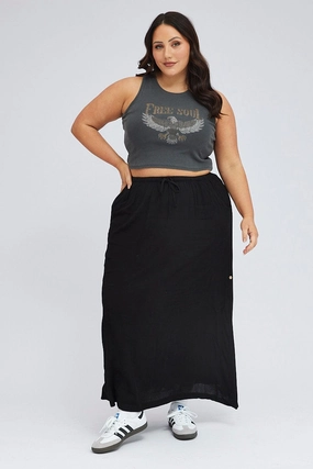 Pull On Style Water Repellent Black Maxi Skirt Long Side Tab Adjustable