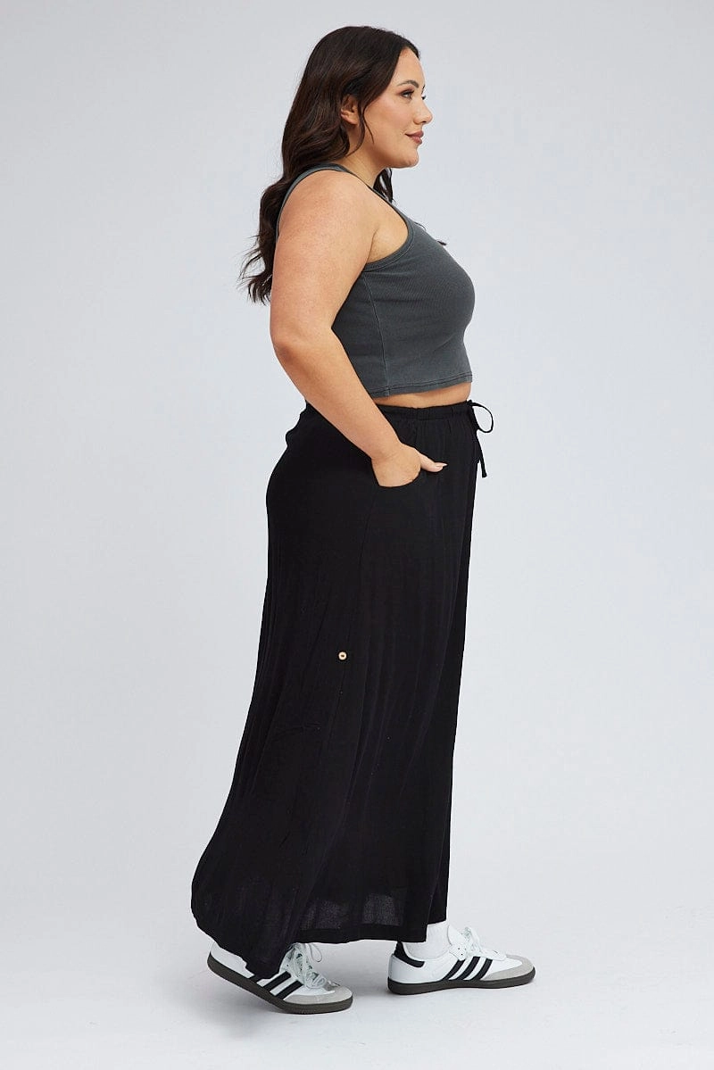 Smart Casual Suede Feel Black Maxi Skirt Long Side Tab Adjustable