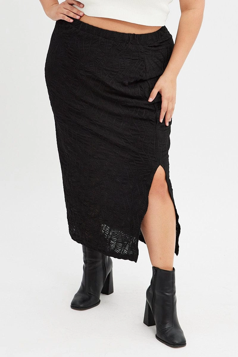 All Day Fit Mid Length Black Maxi Skirt Side Split