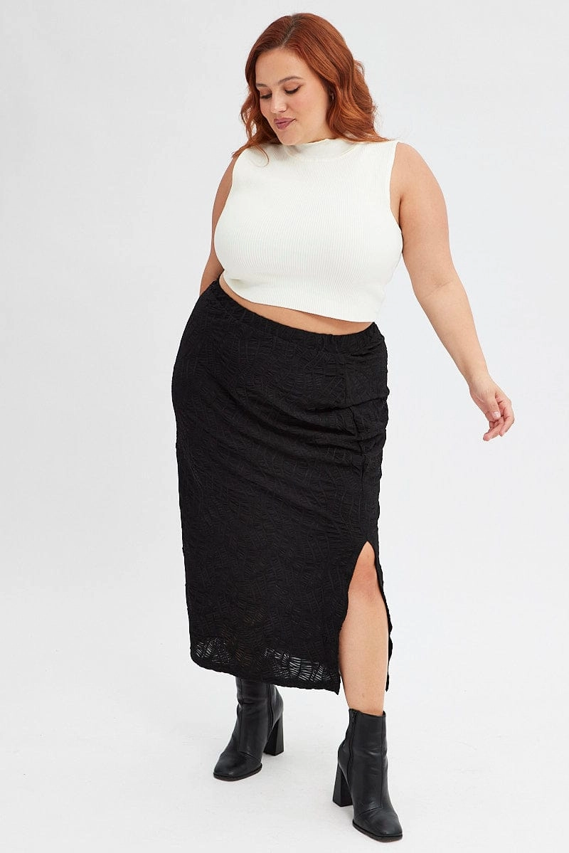 Linen blend Black Maxi Skirt Side Split