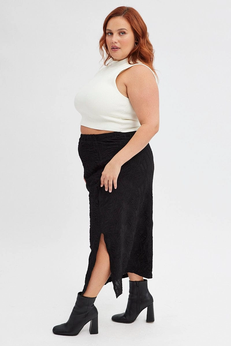 Soft Texture Black Maxi Skirt Side Split