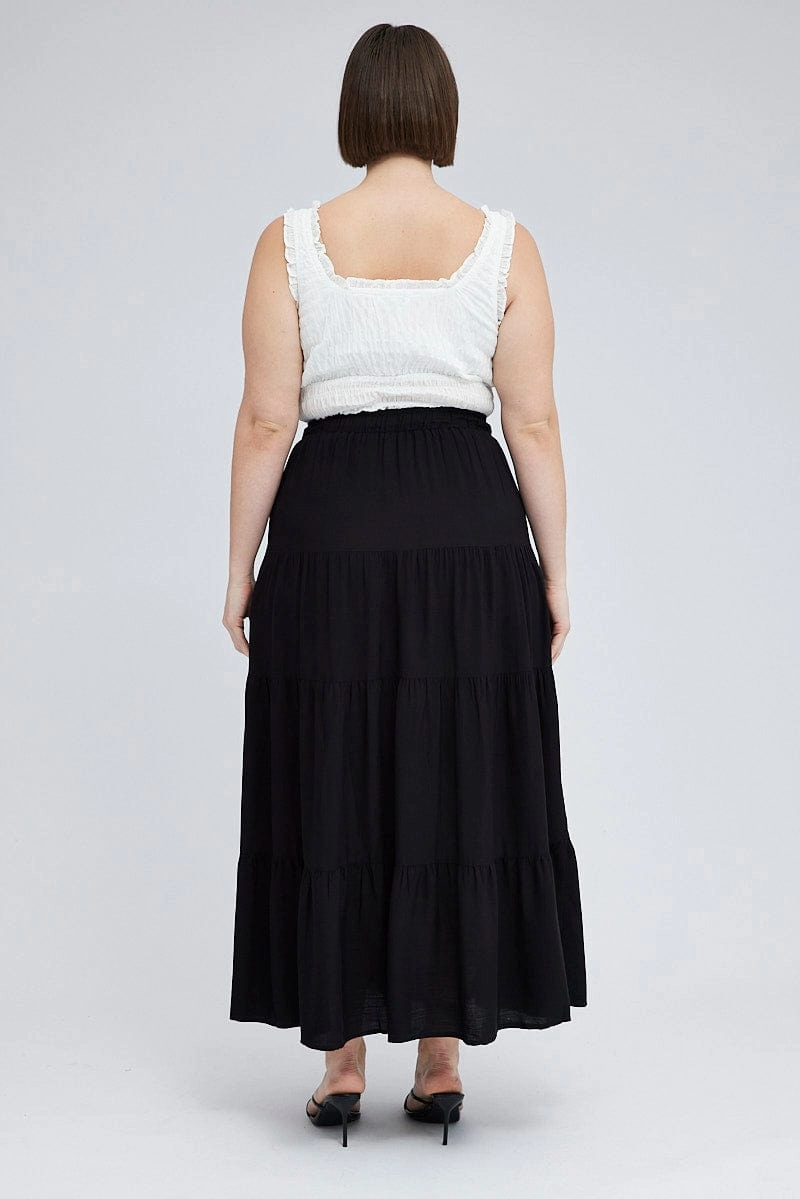 Black Maxi Skirt Tie Elastic Waist Textured Neutrals Only