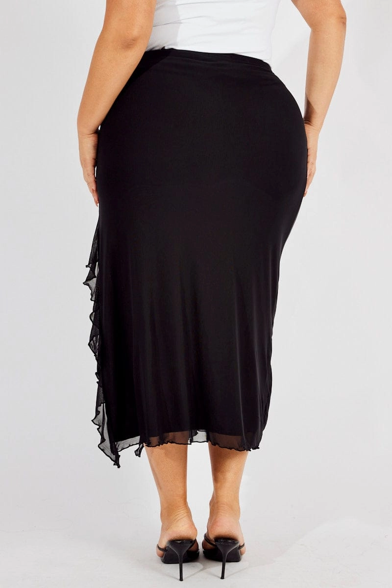 Black Mesh Frill Panel Skirt Natural Look Cozy Vibe