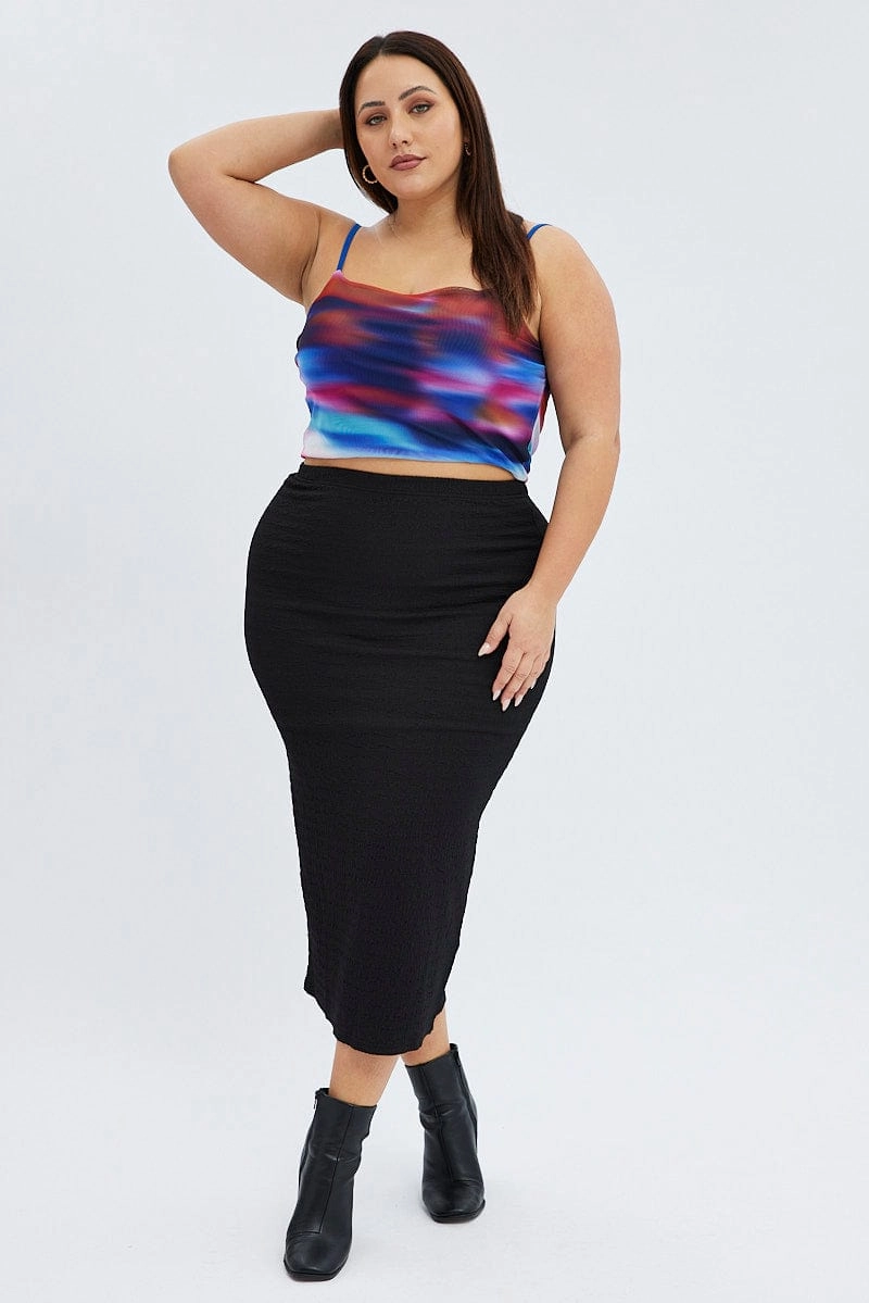 Daily Fashion Black Midaxi Skirt Textured Jersey