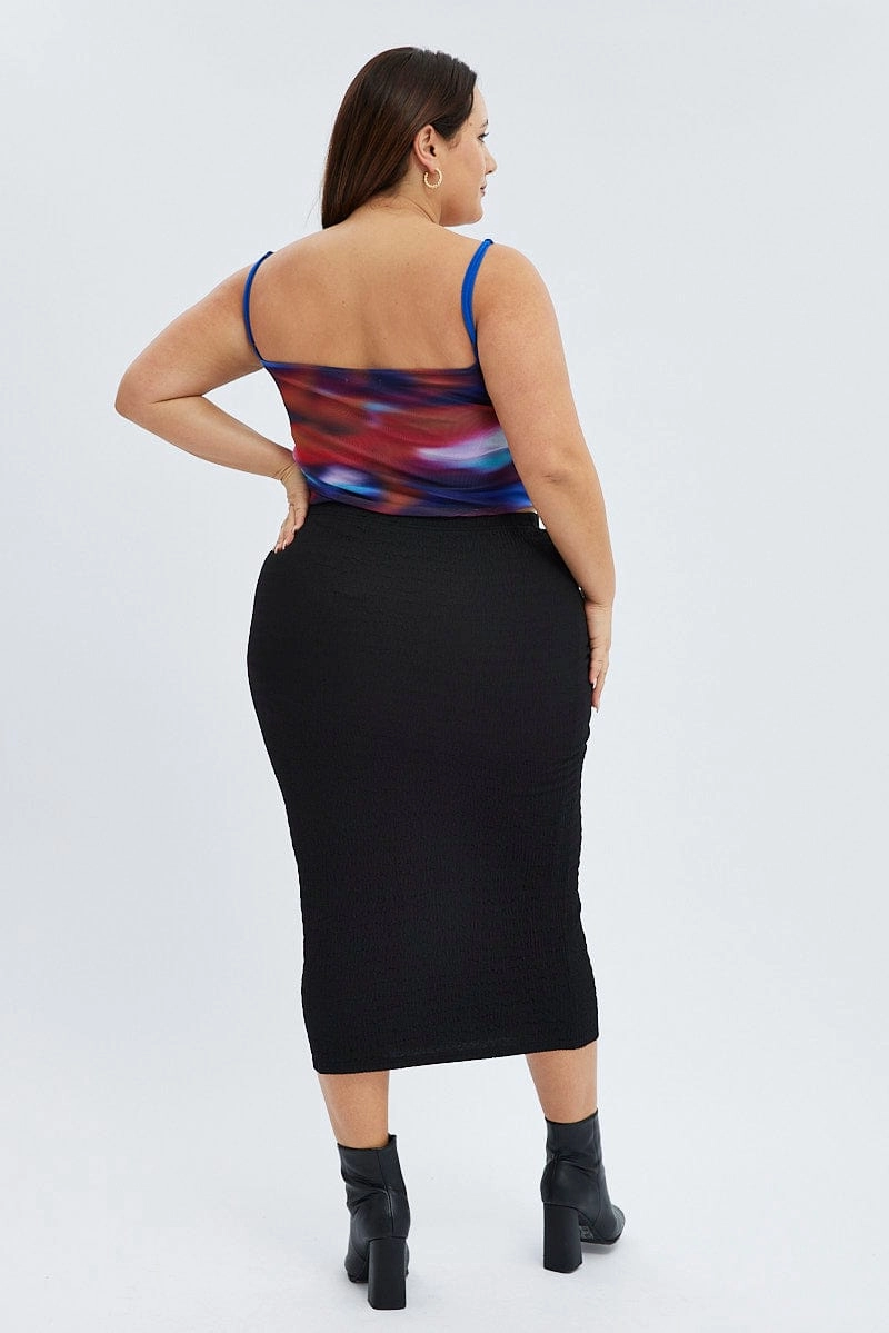 Teen Fashion Light Edge Black Midaxi Skirt Textured Jersey