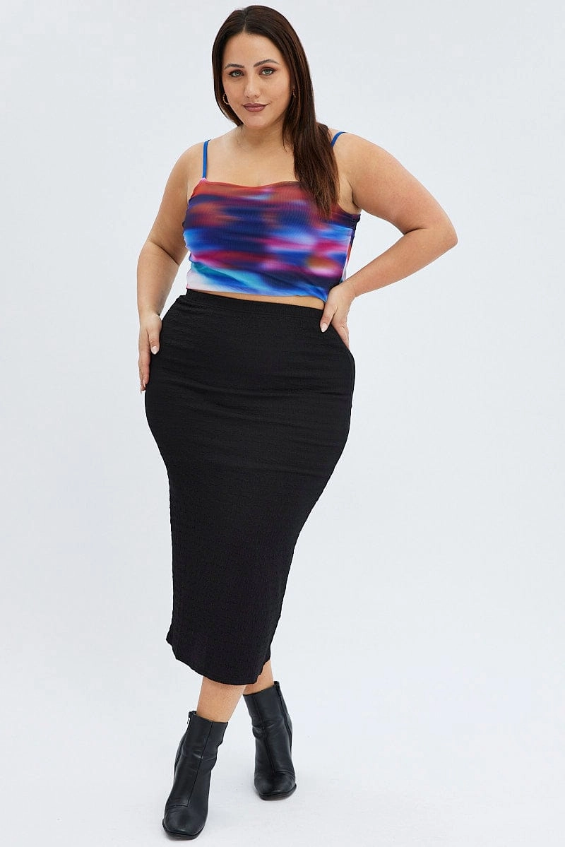 Road Trip Black Midaxi Skirt Textured Jersey