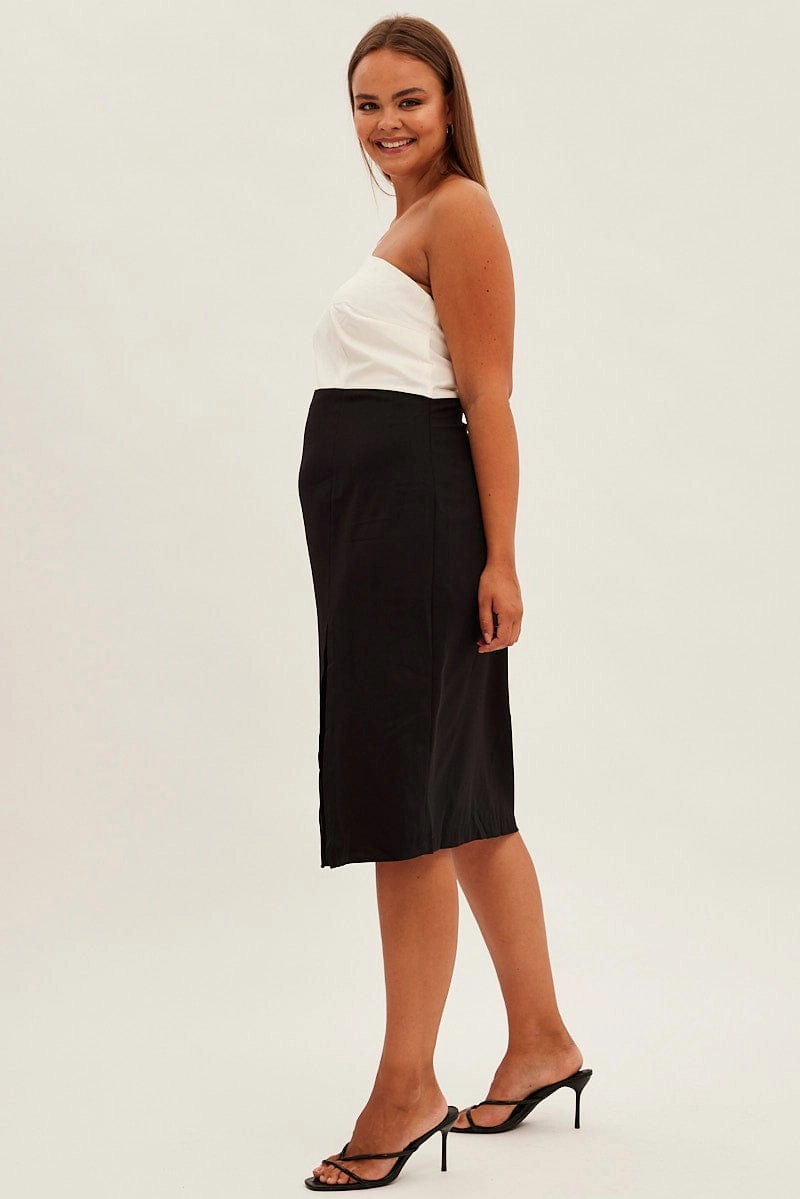 Black Midi Dress Asymmetrical Color Block Airy Comfort Versatile Piece