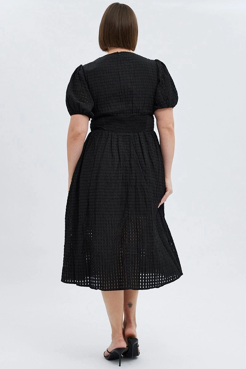 Effortless weekend dress Black Midi Dress Short Puff Sleeve