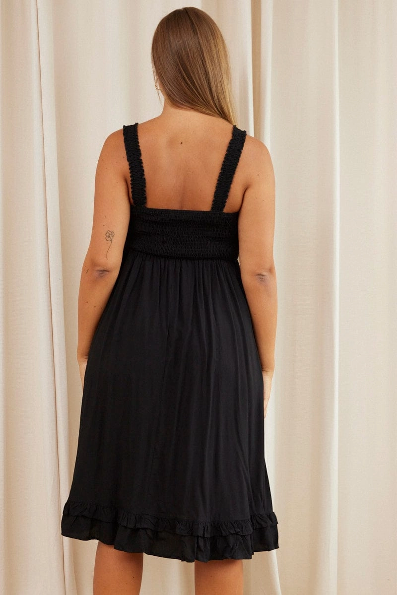 Shared Glow Black Midi Dress Square Neck Sleeveless