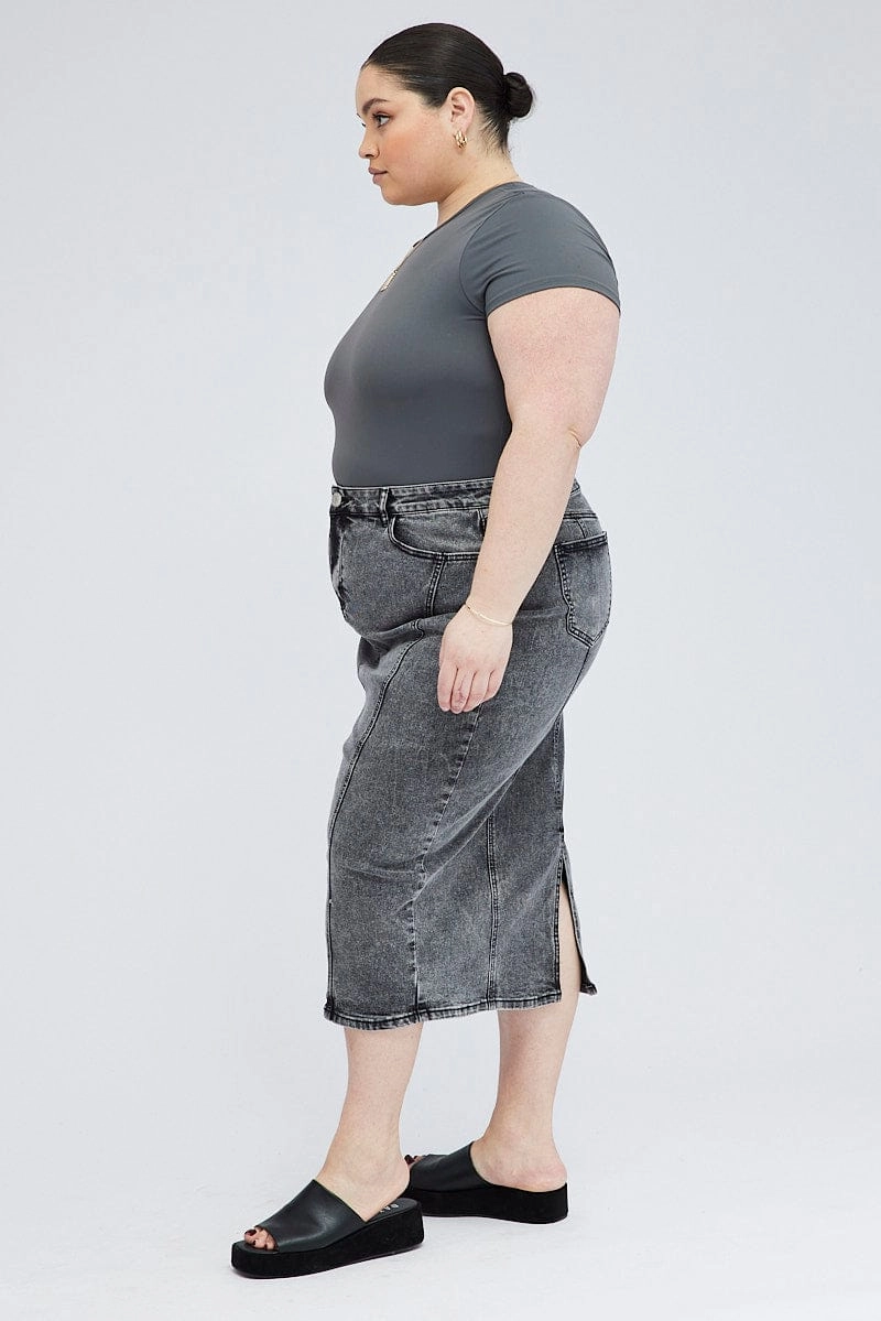 Soft Motion Black Midi Skirt Denim
