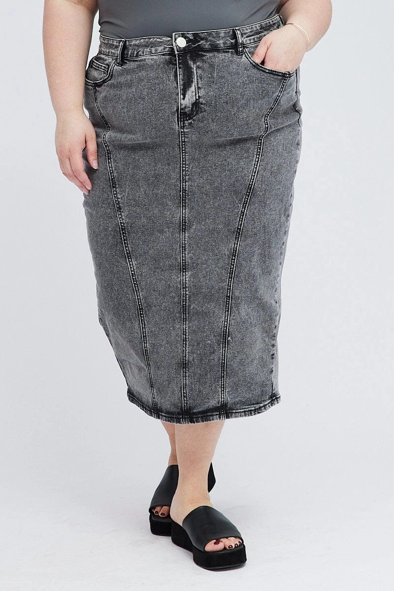Black Midi Skirt Denim Classic Touch One size fits most