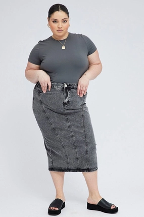 Thermoregulating Fabric Synthetic Blend Black Midi Skirt Denim