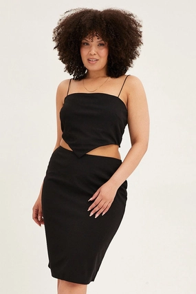 Black Midi Skirt Elastic Waist Pencil Knee Length Ponte Non Restrictive Fit Elastic hemline