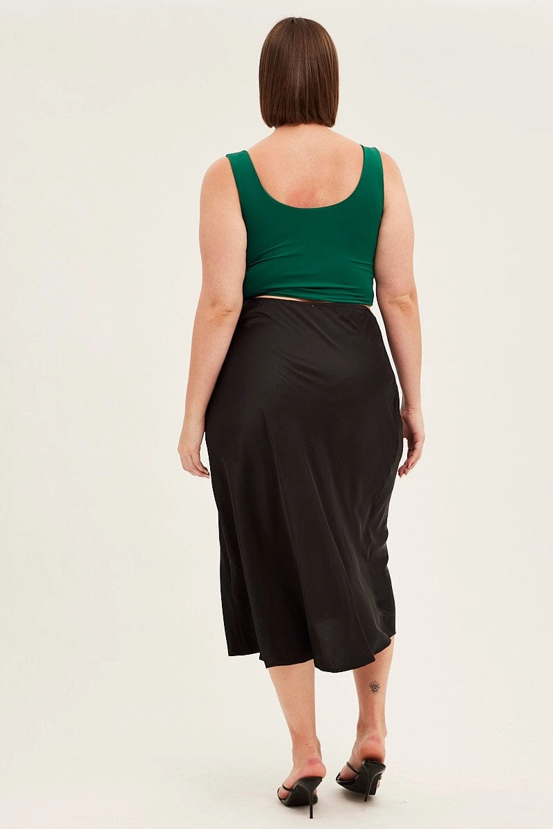 Senior Style Black Midi Skirt High Waist Split Satin