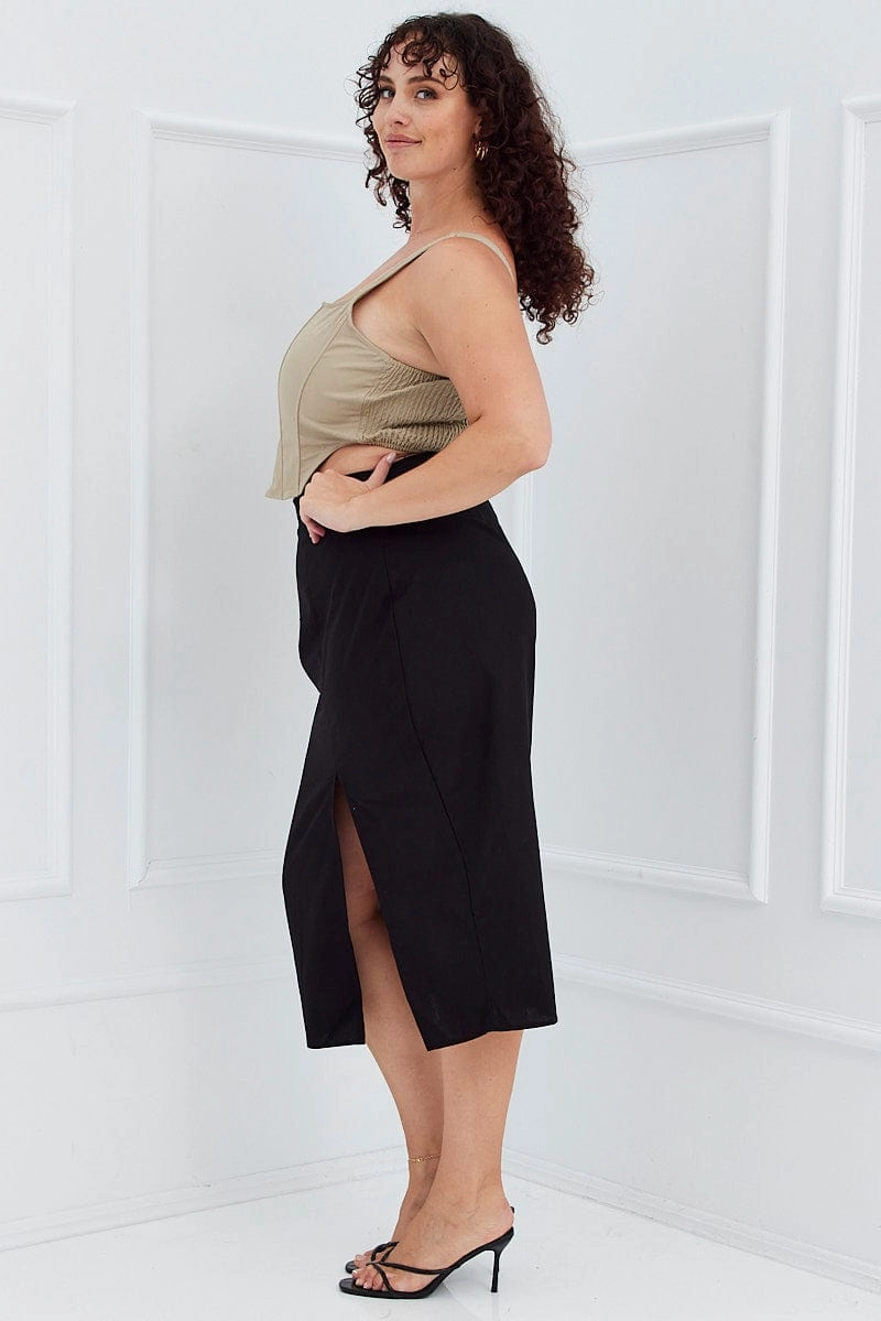 Outfit Moodboard Black Midi Skirt Slim Fit Split Cotton