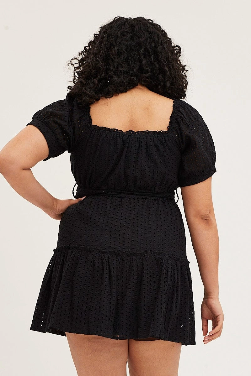 DurableStitching Balanced Light Black Mini Dress Off Shoulder Short Sleeve Lace