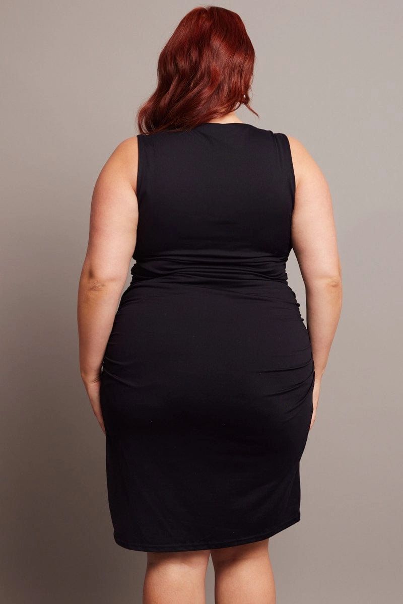 Black Mini Dress Sleeveless Crew Neck Supersoft Flattering Fit Wear Trend Fit
