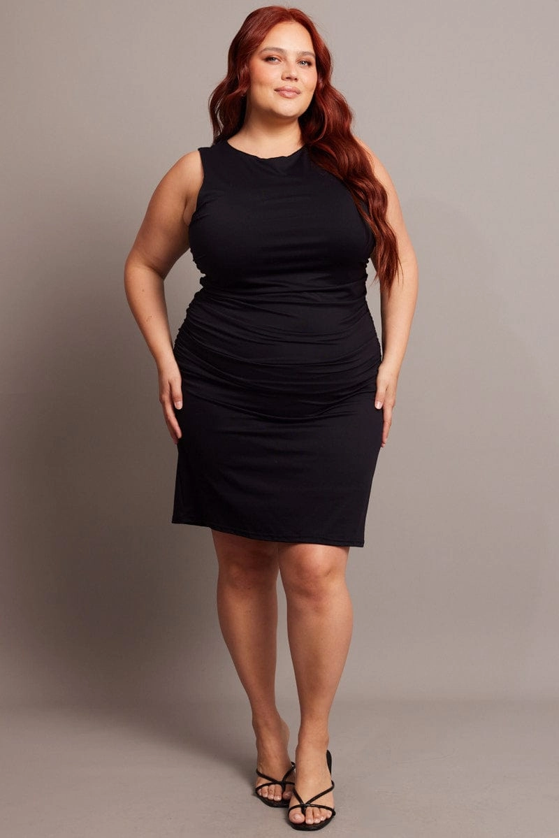 Relaxed Fit Black Mini Dress Sleeveless Crew Neck Supersoft
