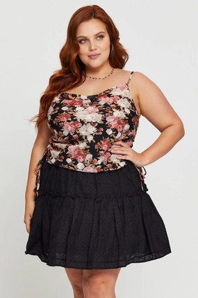 Black Mini Skater Skirt Cotton Blend Elastic Waist Urban Edge